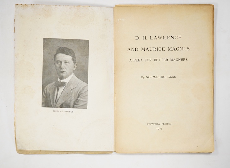 Douglas, Norman. - D.H.Lawrence and Maurice Magnus, a plea for better manners, private press, 1925, signed by the author.